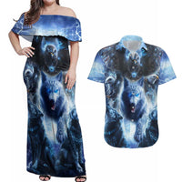 Native American Wolf And Eagle Couples Matching Off Shoulder Maxi Dress and Hawaiian Shirt Thunder Style - Wonder Print Shop