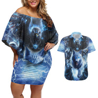 Native American Wolf And Eagle Couples Matching Off Shoulder Short Dress and Hawaiian Shirt Thunder Style - Wonder Print Shop
