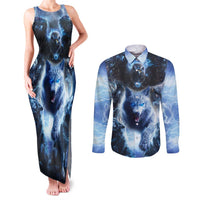 Native American Wolf And Eagle Couples Matching Tank Maxi Dress and Long Sleeve Button Shirt Thunder Style - Wonder Print Shop