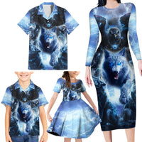 Native American Wolf And Eagle Family Matching Long Sleeve Bodycon Dress and Hawaiian Shirt Thunder Style - Wonder Print Shop