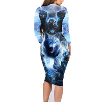 Native American Wolf And Eagle Family Matching Long Sleeve Bodycon Dress and Hawaiian Shirt Thunder Style - Wonder Print Shop