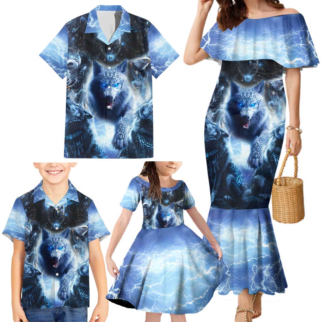 Native American Wolf And Eagle Family Matching Mermaid Dress and Hawaiian Shirt Thunder Style - Wonder Print Shop