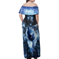 Native American Wolf And Eagle Family Matching Off Shoulder Maxi Dress and Hawaiian Shirt Thunder Style - Wonder Print Shop