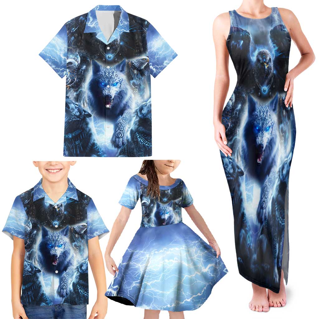 Native American Wolf And Eagle Family Matching Tank Maxi Dress and Hawaiian Shirt Thunder Style - Wonder Print Shop