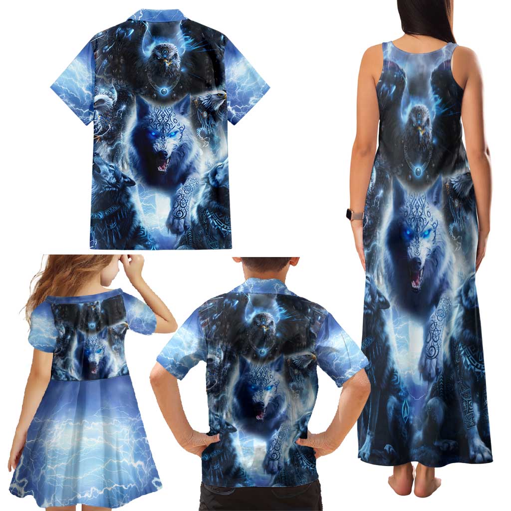Native American Wolf And Eagle Family Matching Tank Maxi Dress and Hawaiian Shirt Thunder Style - Wonder Print Shop