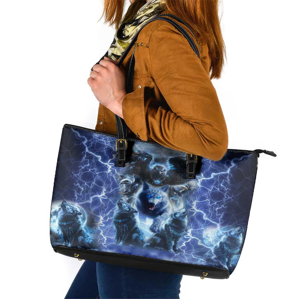Native American Wolf And Eagle Leather Tote Bag Thunder Style - Wonder Print Shop