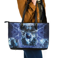 Native American Wolf And Eagle Leather Tote Bag Thunder Style - Wonder Print Shop