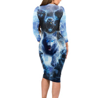 Native American Wolf And Eagle Long Sleeve Bodycon Dress Thunder Style - Wonder Print Shop