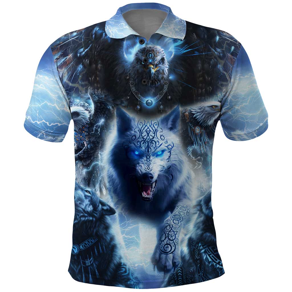 Native American Wolf And Eagle Polo Shirt Thunder Style - Wonder Print Shop