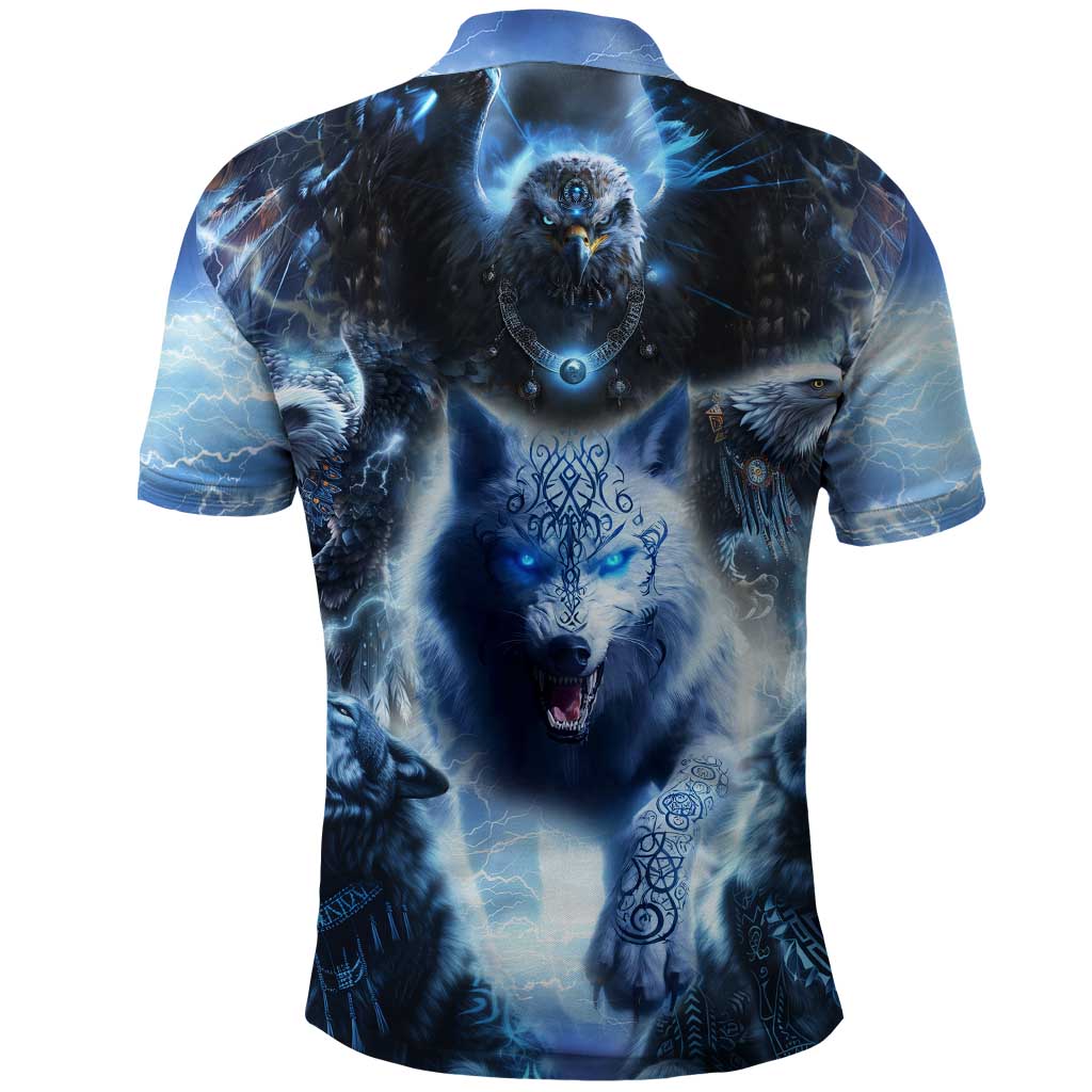 Native American Wolf And Eagle Polo Shirt Thunder Style - Wonder Print Shop