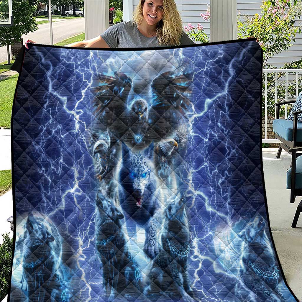 Native American Wolf And Eagle Quilt Thunder Style - Wonder Print Shop