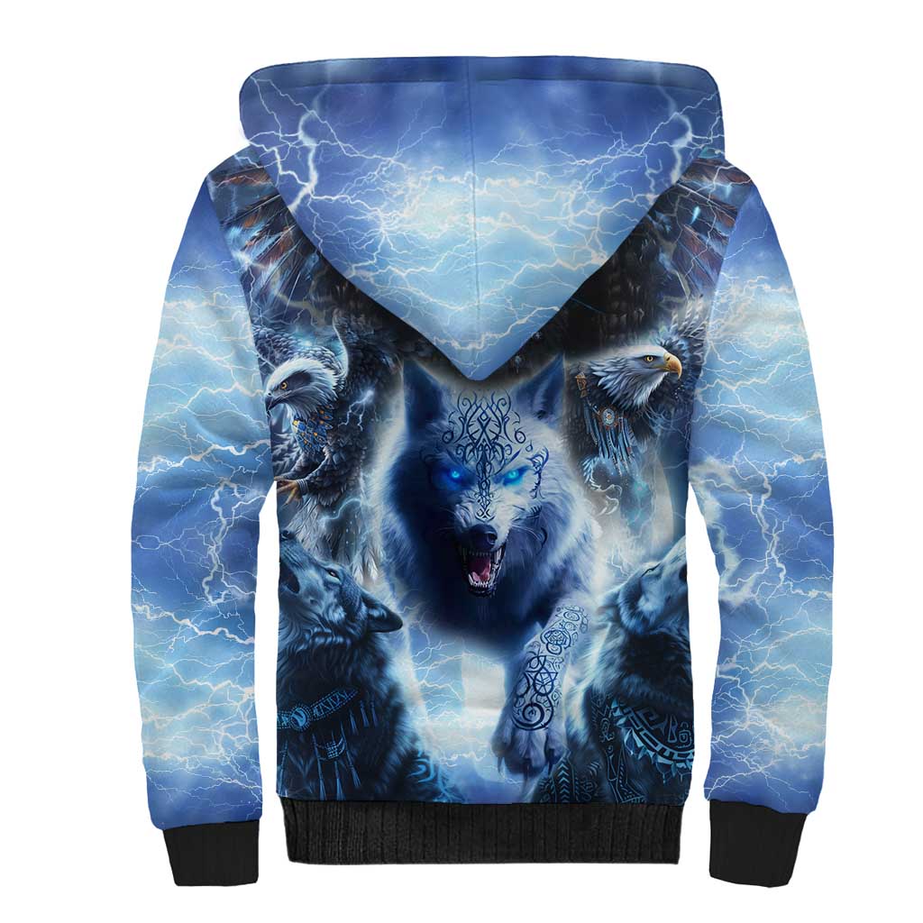 Native American Wolf And Eagle Sherpa Hoodie Thunder Style - Wonder Print Shop