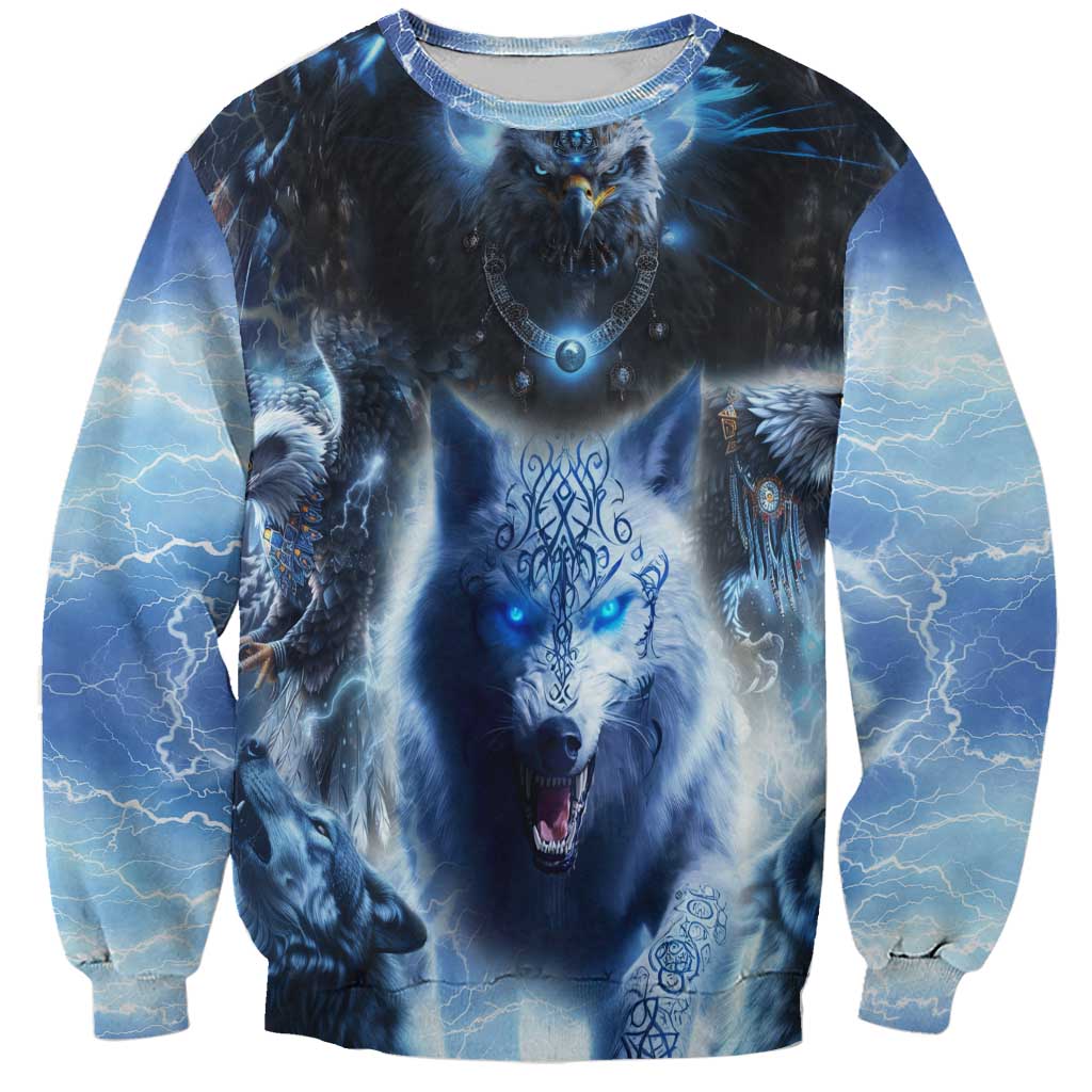 Native American Wolf And Eagle Sweatshirt Thunder Style - Wonder Print Shop