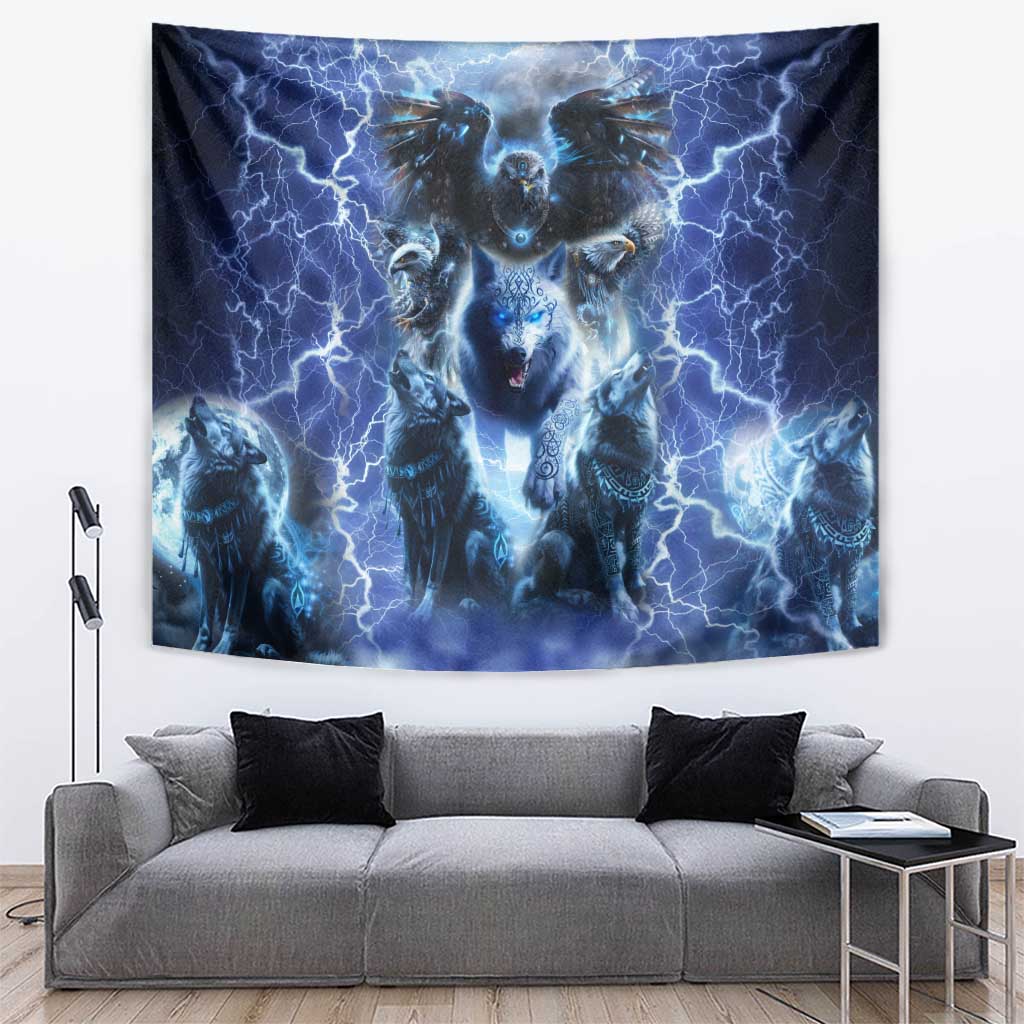 Native American Wolf And Eagle Tapestry Thunder Style - Wonder Print Shop