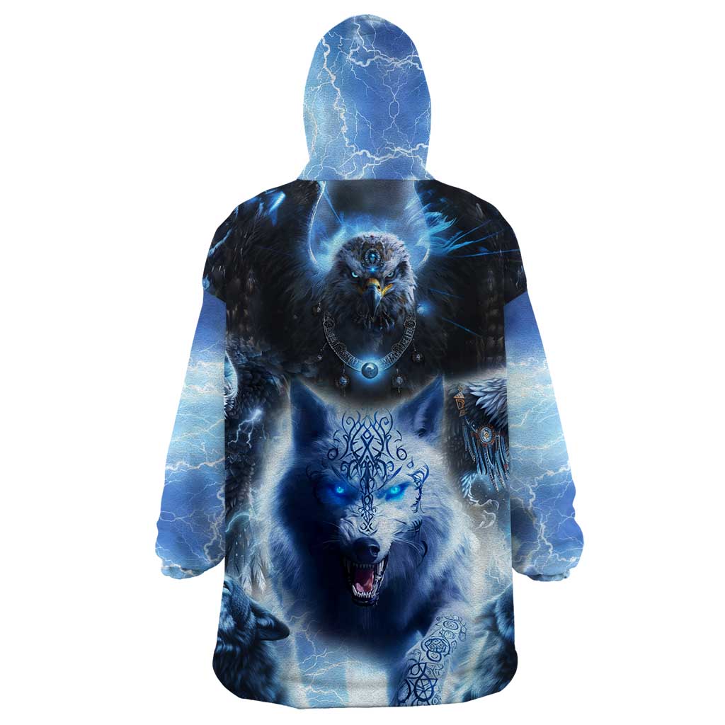 Native American Wolf And Eagle Wearable Blanket Hoodie Thunder Style - Wonder Print Shop