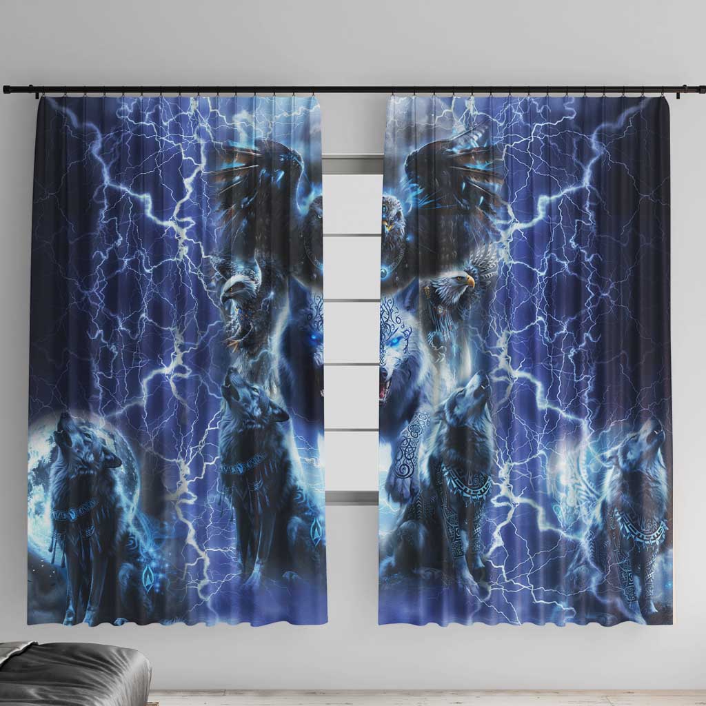 Native American Wolf And Eagle Window Curtain Thunder Style - Wonder Print Shop