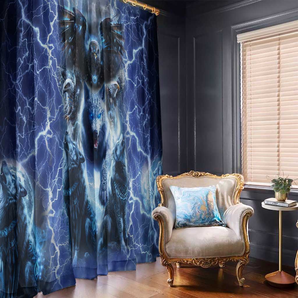 Native American Wolf And Eagle Window Curtain Thunder Style - Wonder Print Shop