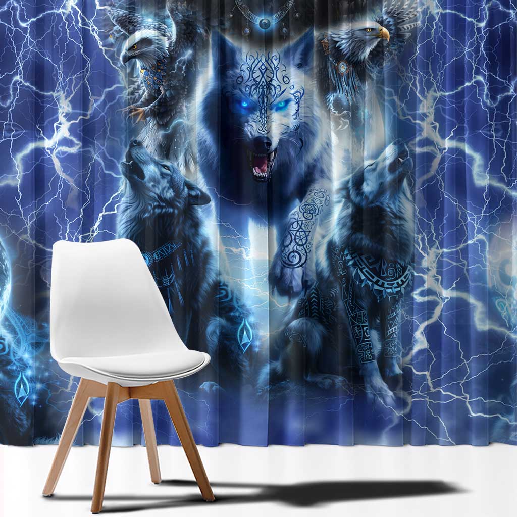 Native American Wolf And Eagle Window Curtain Thunder Style - Wonder Print Shop
