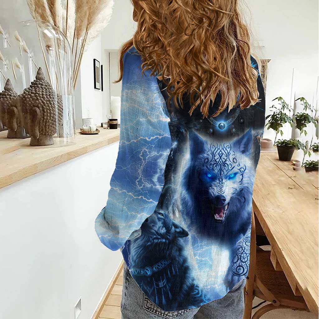 Native American Wolf And Eagle Women Casual Shirt Thunder Style - Wonder Print Shop