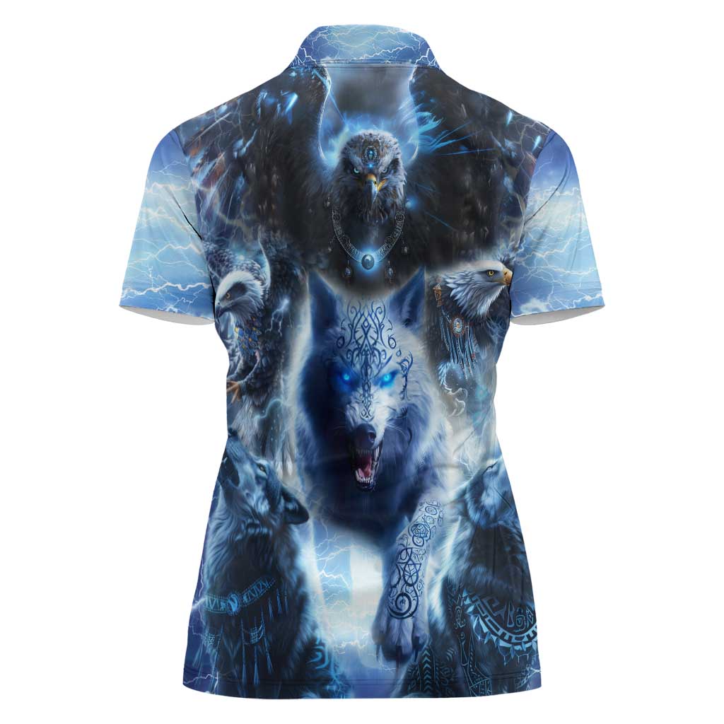 Native American Wolf And Eagle Women Polo Shirt Thunder Style - Wonder Print Shop