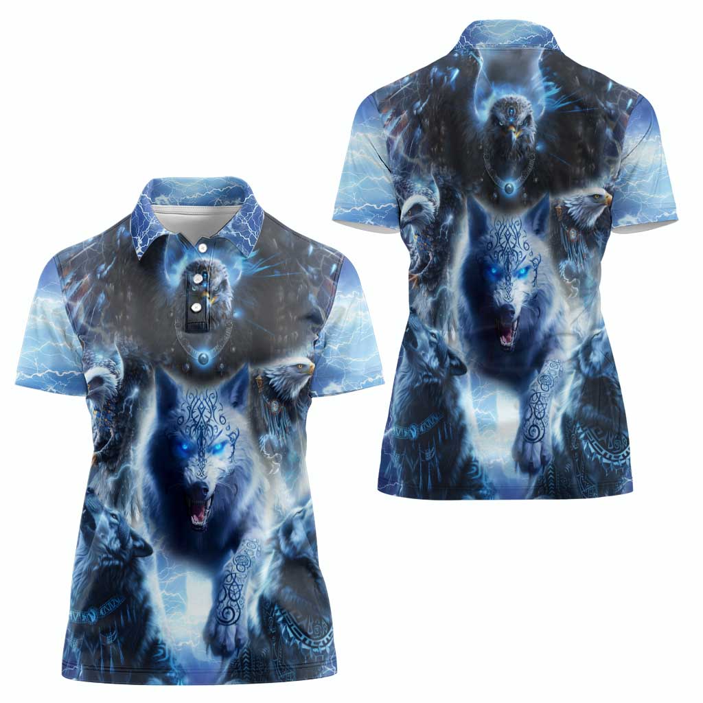 Native American Wolf And Eagle Women Polo Shirt Thunder Style - Wonder Print Shop
