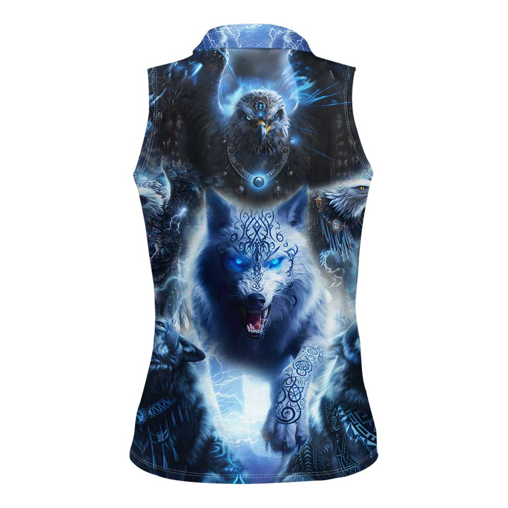 Native American Wolf And Eagle Women Sleeveless Polo Shirt Thunder Style - Wonder Print Shop