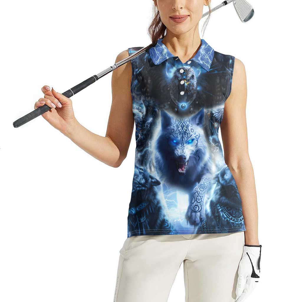 Native American Wolf And Eagle Women Sleeveless Polo Shirt Thunder Style - Wonder Print Shop