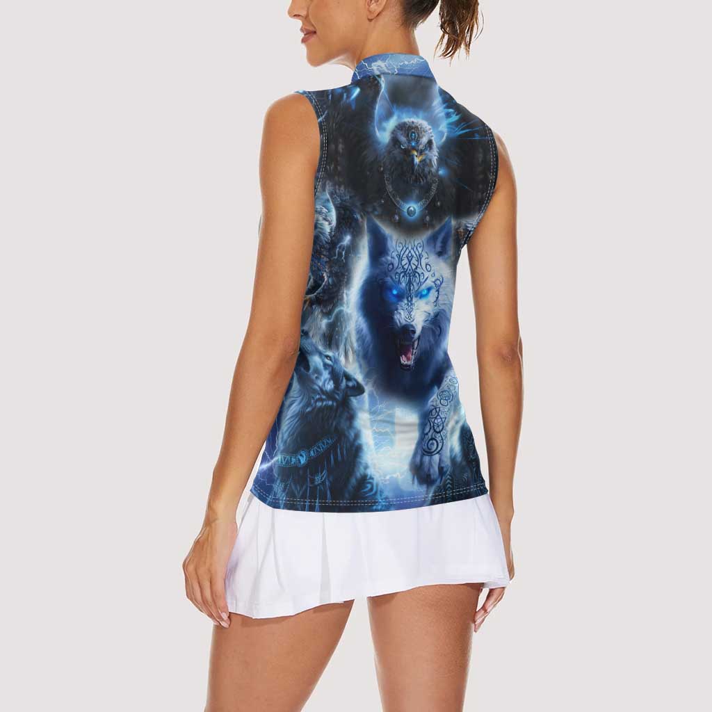 Native American Wolf And Eagle Women Sleeveless Polo Shirt Thunder Style - Wonder Print Shop