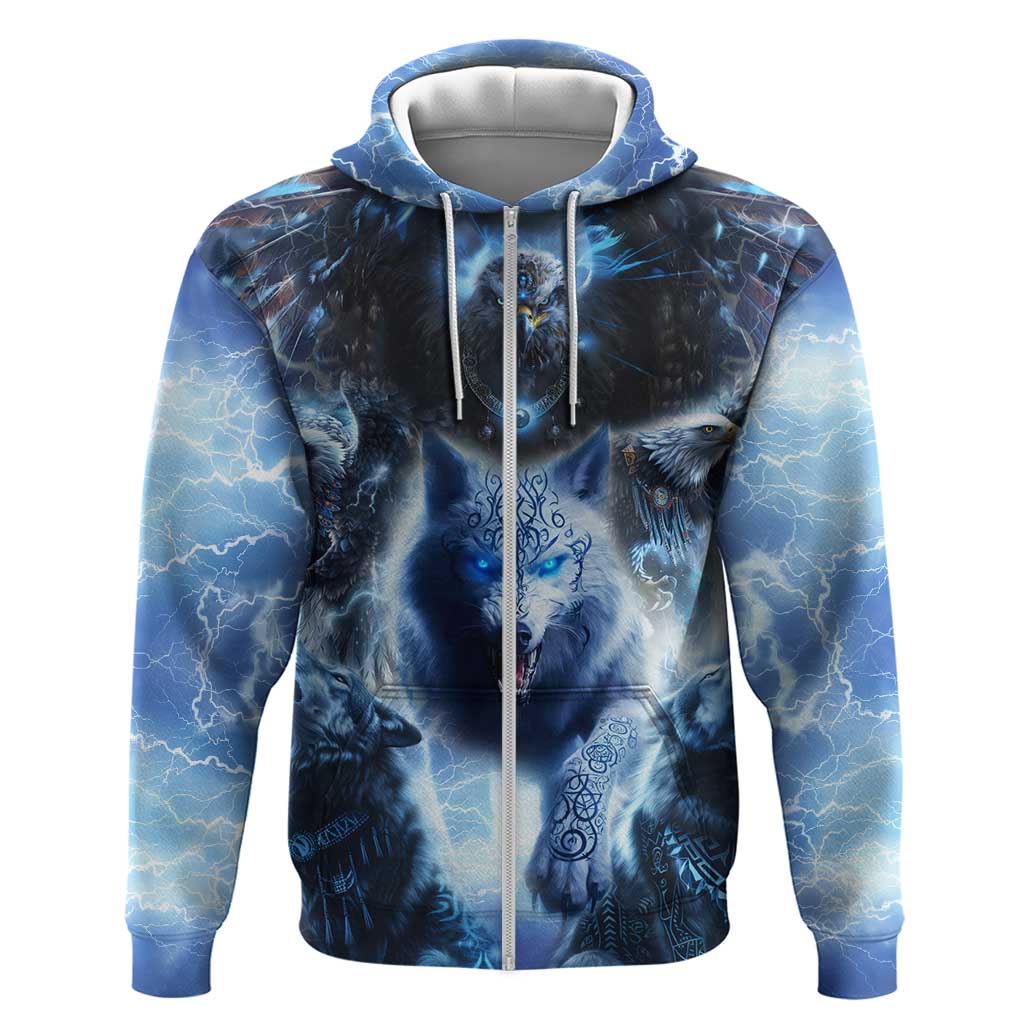 Native American Wolf And Eagle Zip Hoodie Thunder Style - Wonder Print Shop