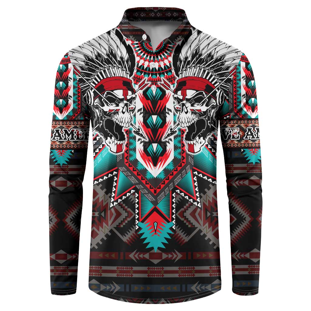 Native American Indian Warrior Skull Button Sweatshirt - Wonder Print Shop