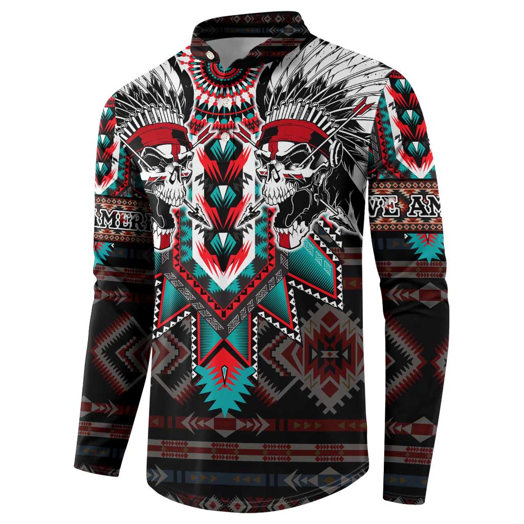 Native American Indian Warrior Skull Button Sweatshirt - Wonder Print Shop