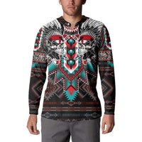 Native American Indian Warrior Skull Button Sweatshirt - Wonder Print Shop