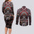 Native American Indian Warrior Skull Couples Matching Long Sleeve Bodycon Dress and Long Sleeve Button Shirt - Wonder Print Shop