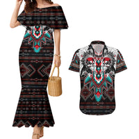 Native American Indian Warrior Skull Couples Matching Mermaid Dress and Hawaiian Shirt - Wonder Print Shop