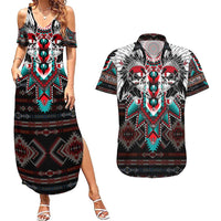 Native American Indian Warrior Skull Couples Matching Summer Maxi Dress and Hawaiian Shirt - Wonder Print Shop