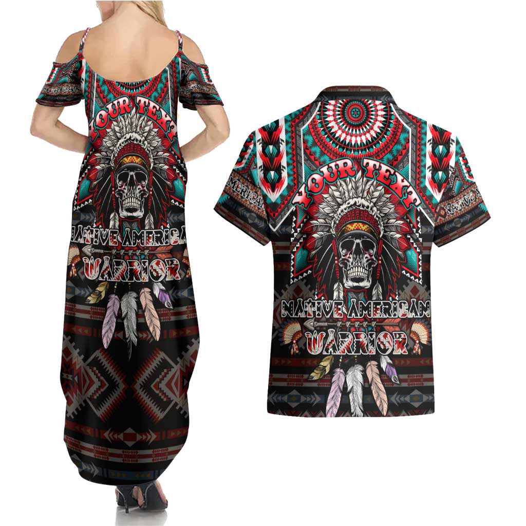 Native American Indian Warrior Skull Couples Matching Summer Maxi Dress and Hawaiian Shirt - Wonder Print Shop