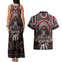 Native American Indian Warrior Skull Couples Matching Tank Maxi Dress and Hawaiian Shirt - Wonder Print Shop