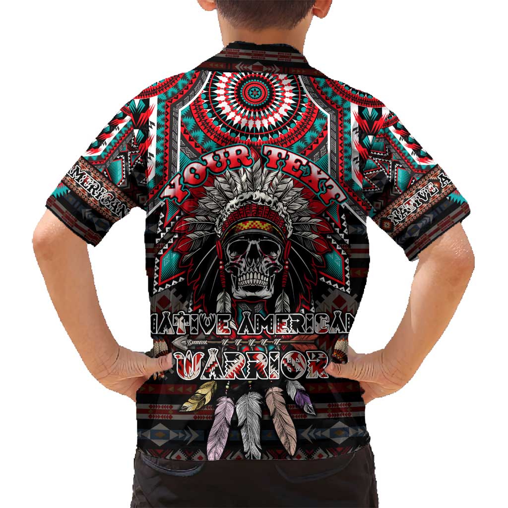 Native American Indian Warrior Skull Family Matching Long Sleeve Bodycon Dress and Hawaiian Shirt - Wonder Print Shop