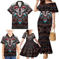 Native American Indian Warrior Skull Family Matching Mermaid Dress and Hawaiian Shirt - Wonder Print Shop