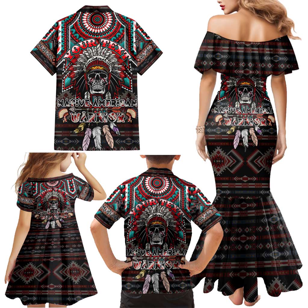 Native American Indian Warrior Skull Family Matching Mermaid Dress and Hawaiian Shirt - Wonder Print Shop