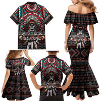 Native American Indian Warrior Skull Family Matching Mermaid Dress and Hawaiian Shirt - Wonder Print Shop