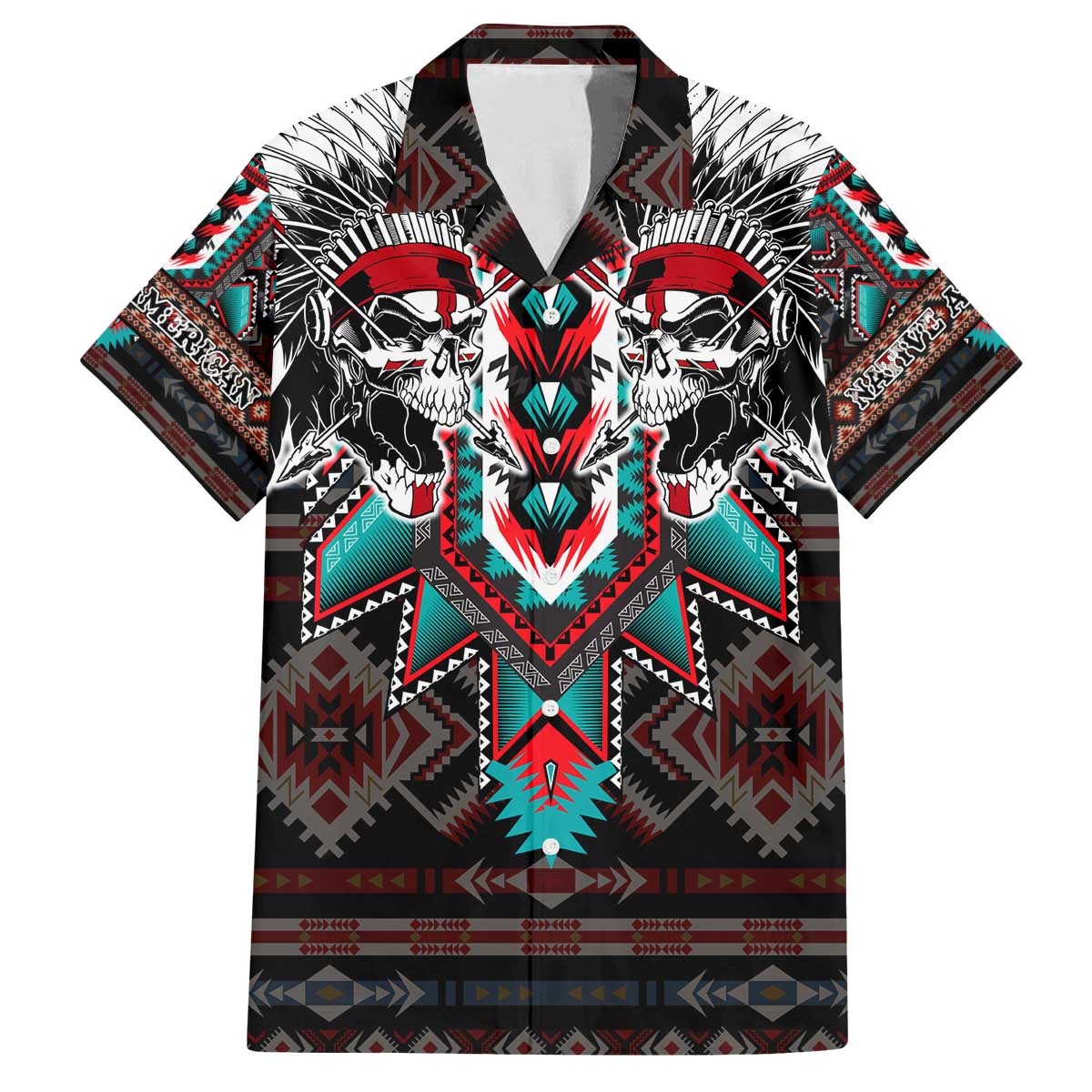 Native American Indian Warrior Skull Family Matching Off The Shoulder Long Sleeve Dress and Hawaiian Shirt - Wonder Print Shop