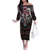 Native American Indian Warrior Skull Family Matching Off The Shoulder Long Sleeve Dress and Hawaiian Shirt - Wonder Print Shop
