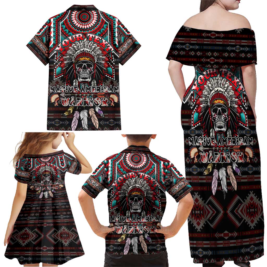 Native American Indian Warrior Skull Family Matching Off Shoulder Maxi Dress and Hawaiian Shirt - Wonder Print Shop