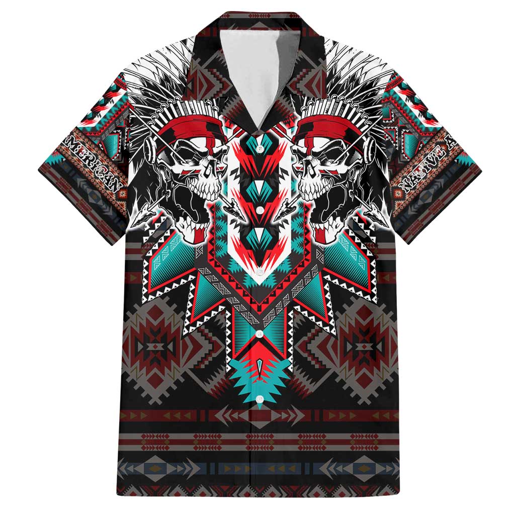 Native American Indian Warrior Skull Family Matching Off Shoulder Maxi Dress and Hawaiian Shirt - Wonder Print Shop