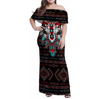 Native American Indian Warrior Skull Family Matching Off Shoulder Maxi Dress and Hawaiian Shirt - Wonder Print Shop