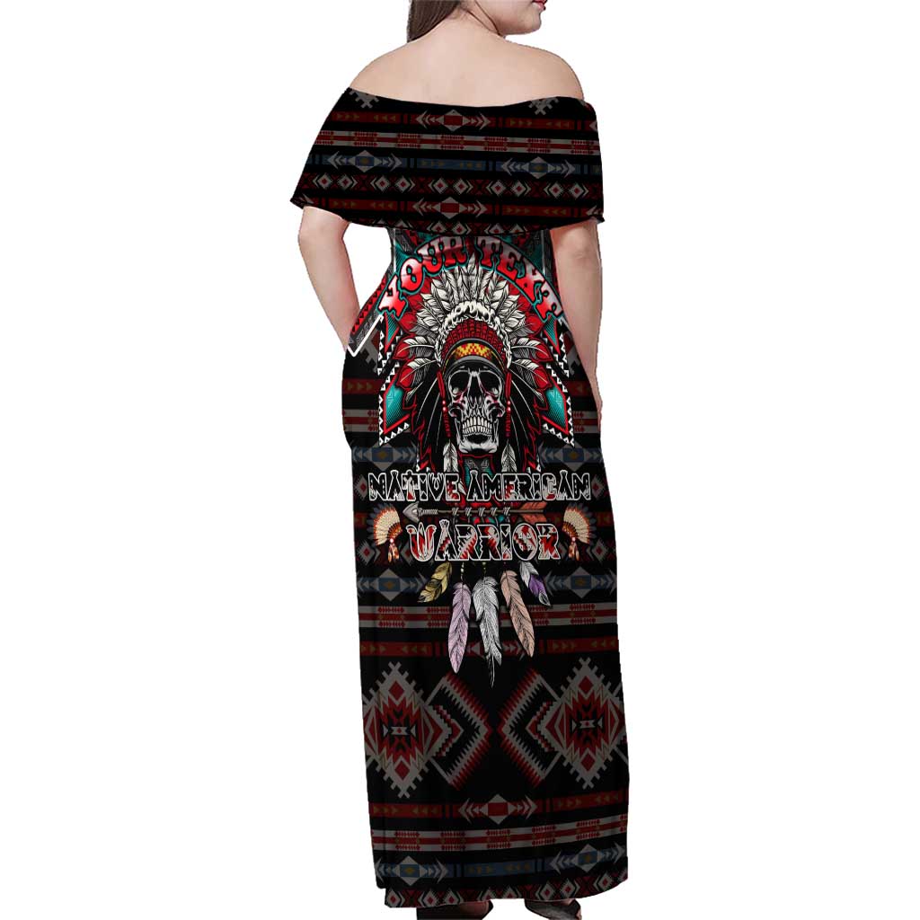 Native American Indian Warrior Skull Family Matching Off Shoulder Maxi Dress and Hawaiian Shirt - Wonder Print Shop