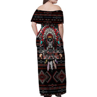 Native American Indian Warrior Skull Family Matching Off Shoulder Maxi Dress and Hawaiian Shirt - Wonder Print Shop