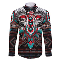 Native American Indian Warrior Skull Family Matching Off Shoulder Short Dress and Hawaiian Shirt - Wonder Print Shop