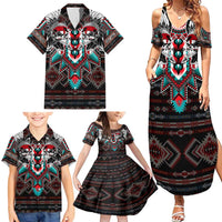 Native American Indian Warrior Skull Family Matching Summer Maxi Dress and Hawaiian Shirt - Wonder Print Shop